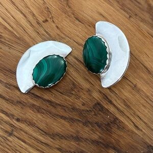 Silver and Malachite Vintage Earrings